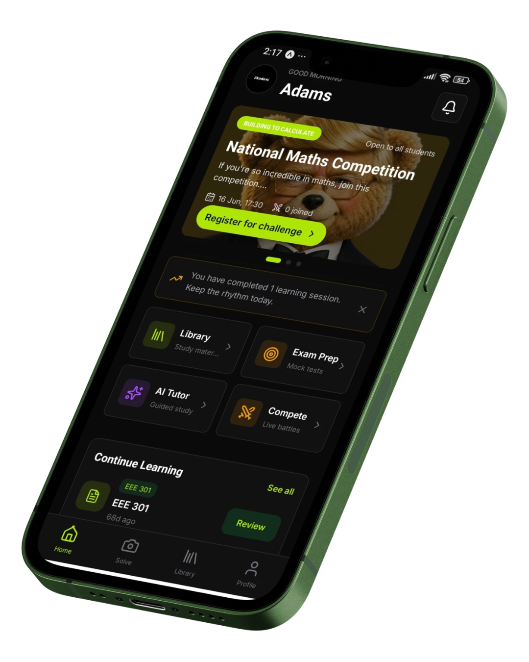 Akademi app preview on phone